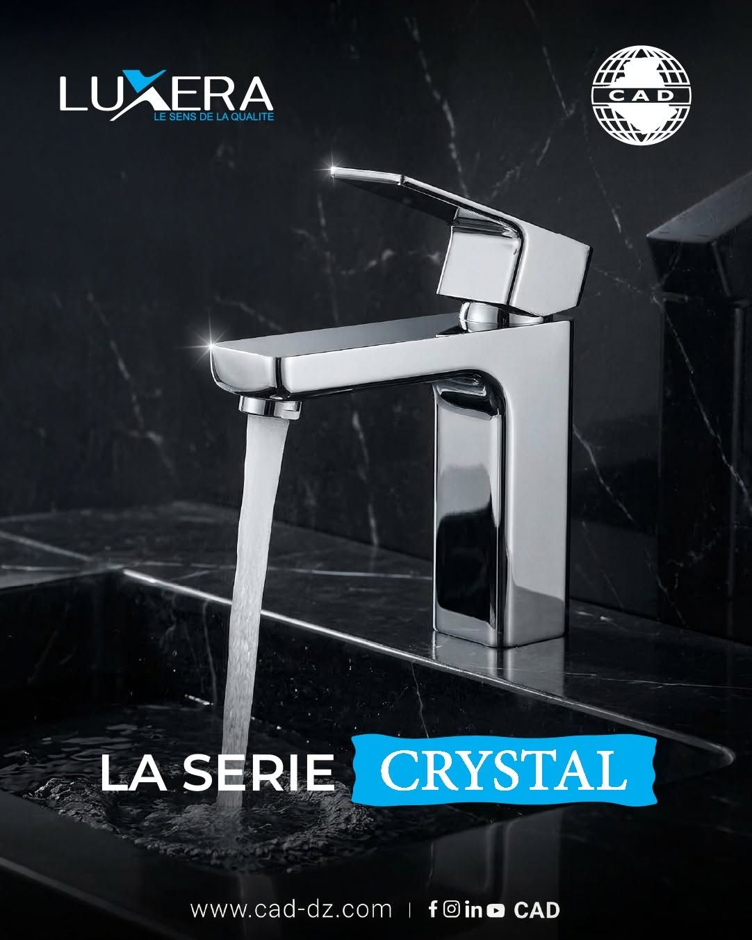 Luxera tap from the Crystal series on black marble, for CAD